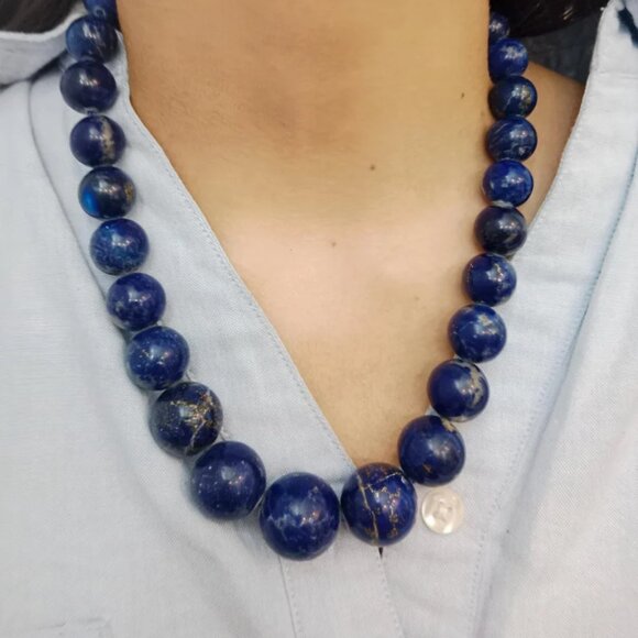 Lapis Lazuli Blue Bead NecklaceVintage Lapis Stone Single Strand Graduated - Picture 1 of 8